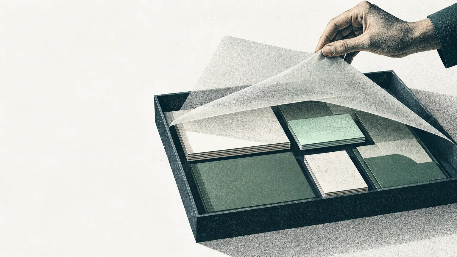 A magnifying glass examining a marked source document.