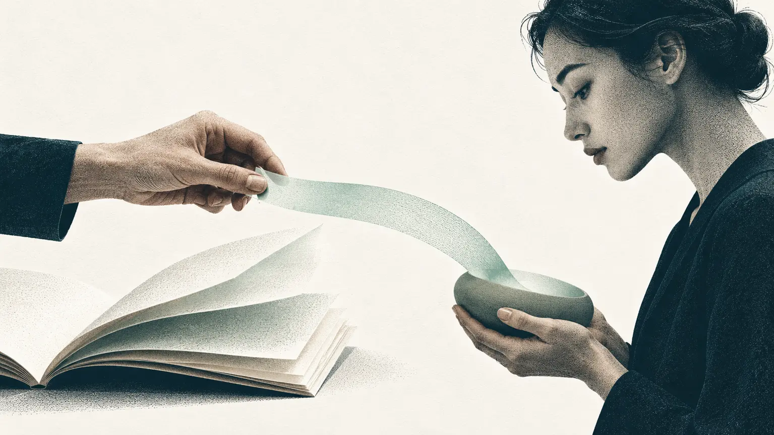 An editorial source page connected to a reader by a clear inline path.